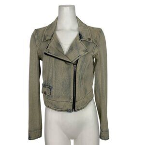 Kiind Of Women's Kara Washed Moto Jacket M Blue Zip Cuffs